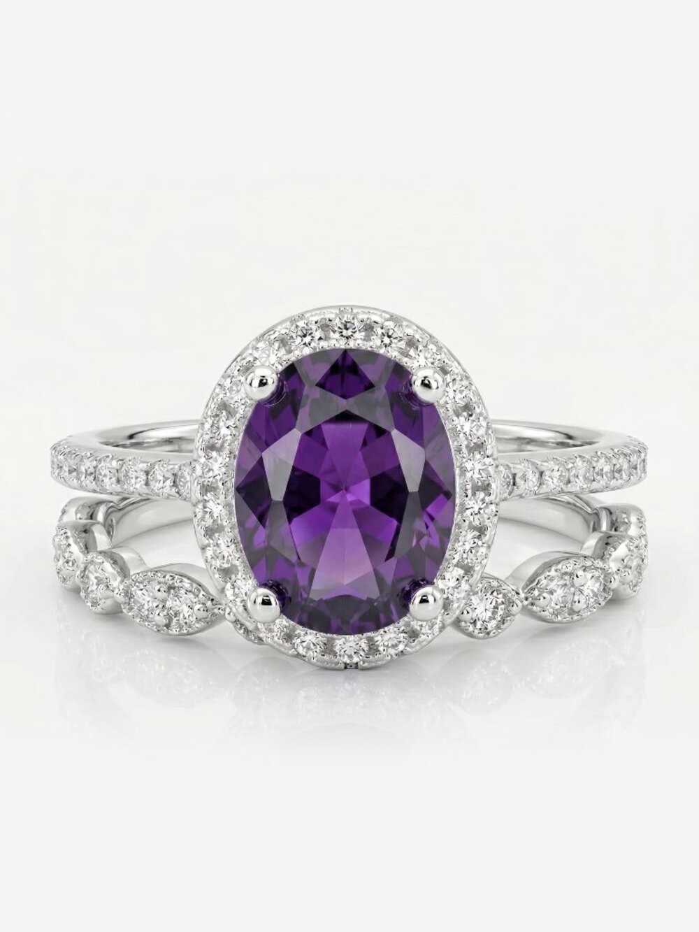 Purple Amethyst Ring Set, 925 Sterling Silver Charmed Aroma